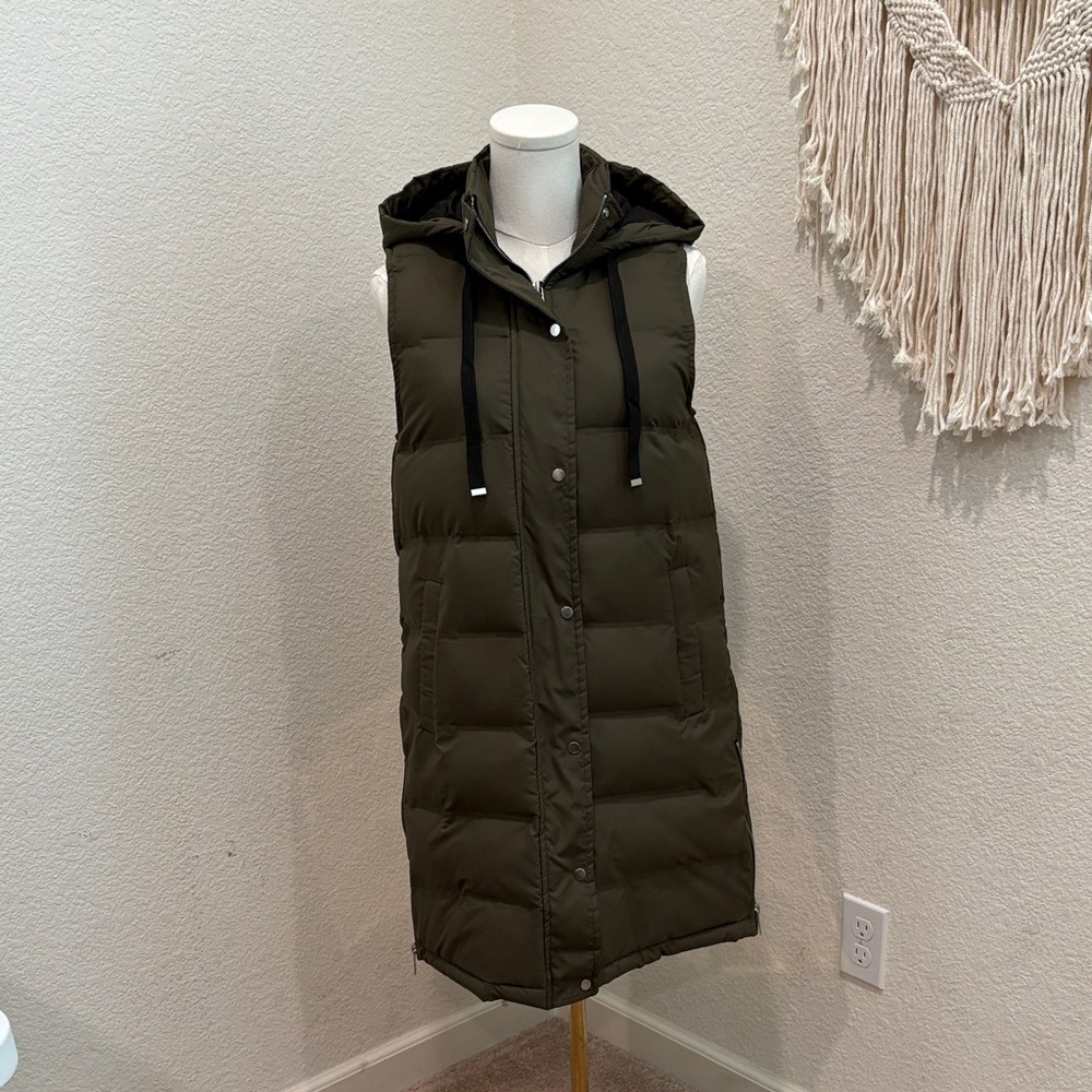 Zara Olive Hooded Puffer Vest